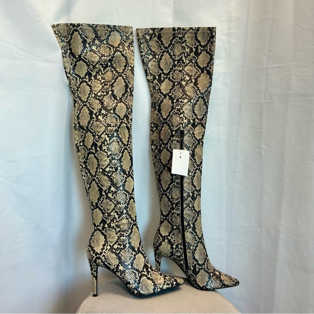 Design concept studio cream black snake print thigh high over the knee boots NWT - Picture 4 of 14
